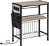 HOOBRO End Table with Charging Station, Small Side Table with Magazine Holder,