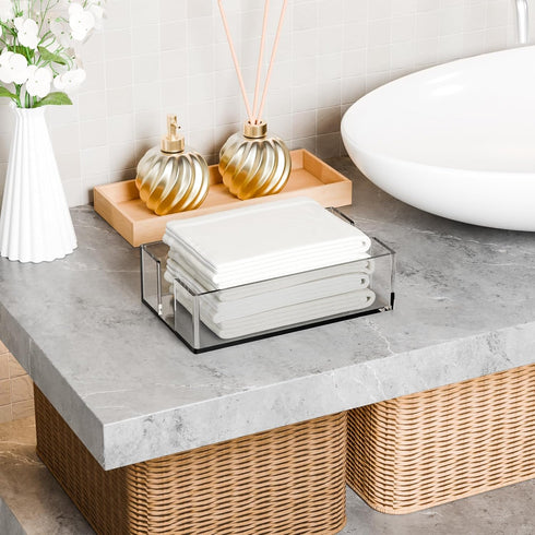 Acrylic Bathroom Napkin Holder,Clear Guest Towel Holder Tray For Bathroom,Waterproof Splashing Vertical Disposable