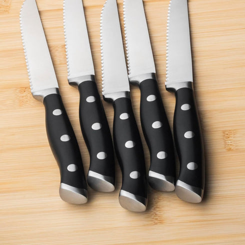 8-Piece Set 4.7 Inch Alata Steak Knives with Block, with Serrated Edge Razor-Sharp Dinner Knives, Full-Tang