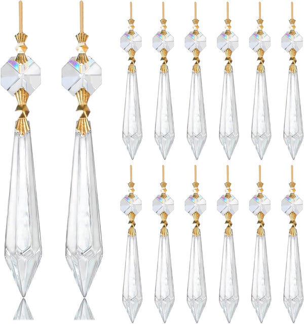 H&D 15pcs Large Clear Crystal Chandelier 60mm Icicle U-Drop Prisms Lamp Parts