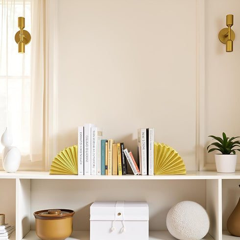 Golden Fan Book Ends Decorative Bookends for Shelves, Elegant Fan Bookends for Bookshelf Decor, Decorative Book