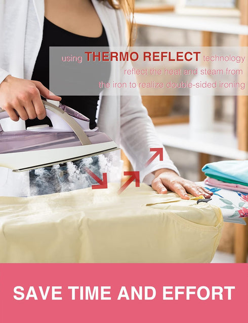 Extra Thick Ironing Board Cover and Pad, 15x54 Reflective Silicone Cover with Elastic Edges and 4 Fasteners