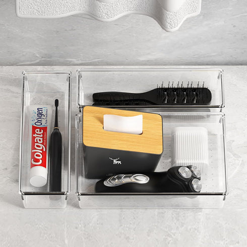 Criusia 26 Pack Large Clear Plastic Drawer Organizer Bins, Heavy Duty Acrylic Kitchen Storage