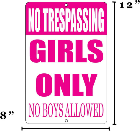Rogue River Tactical Funny No Trespassing Girls Only Metal Tin Sign, 12x8 Inch, Wall Décor for Daughter No Boys Allowed