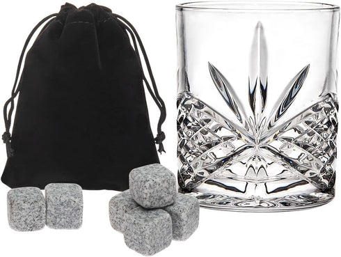Godinger Whiskey Glass and Stones Gift Set, Includes Old Fashioned Whiskey Glasses, 6 Whiskey Rocks Chilling Stones and