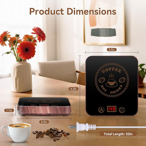 3 Settings 1-12H Coffee Mug Warmer for Desk with Auto Shutoff, Coffee Cup Warmer for Desk Auto Shut Off with Temp.