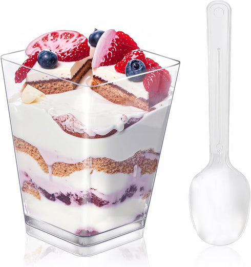 Uxaoxao 50 Pack Dessert Cups with Spoons, 5oz Plastic Yogurt Parfait Cups, Mini