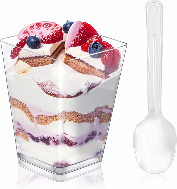 Uxaoxao 50 Pack Dessert Cups with Spoons, 5oz Plastic Yogurt Parfait Cups, Mini