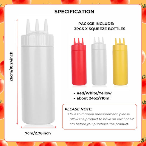 3pcs 3 (24oz, beyonday Seasoning Squeeze Bottles, Hole Ketchup Mustard Dressing Squeeze Squirt Bottles, Salad Sauce