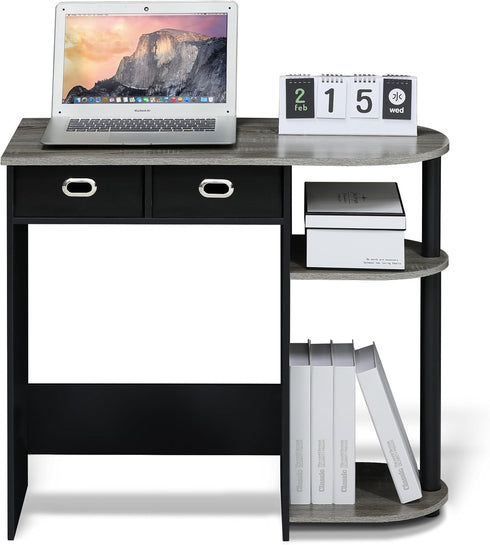 Furinno Go Green Home Laptop Computer Desk/Table with 2 Drawer Bins, French Oak Grey/Black