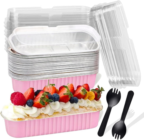20PCS Rectangle Mini Loaf Pans With Lids, Disposable Ramekins Baking Cups for Wedding, Birthday Party.
