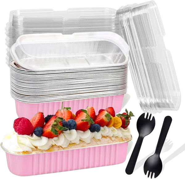 20PCS Rectangle Mini Loaf Pans With Lids, Disposable Ramekins Baking Cups for Wedding, Birthday Party.