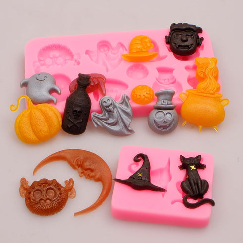 Halloween Candy Molds, Pumpkin Skull Ghost Silicone Molds for Cake Decorating and Fondant Cupcake Topper