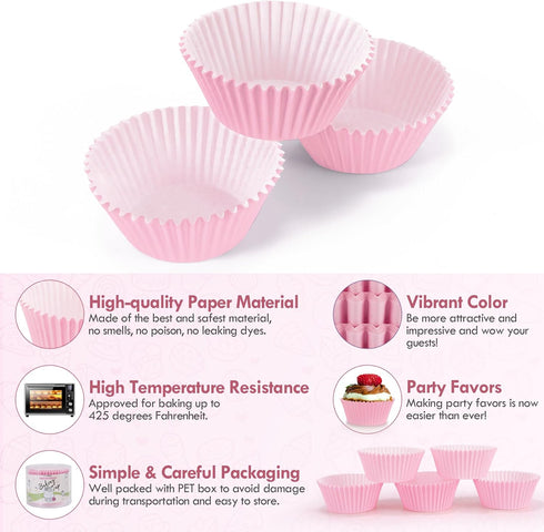 Baking Cups, 100 pieces Paper Cupcake Liners Wrappers Nonstick Muffin Molds Baking Cup Holders for Wedding, Birthday, Baby Shower or Holiday Party (Pink Color) by TRUSBER