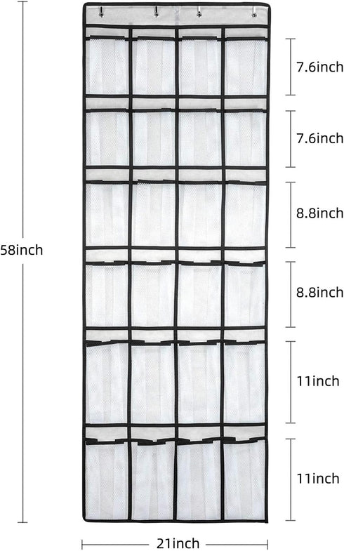 Over The Door Shoe Organizer, Hanging Shoe Organizer with 24 Mesh Large Pockets Door Shoe Rack Organizer for Men Women Kids Hanging Shoe Storage Bag.(White) by SAVERHO