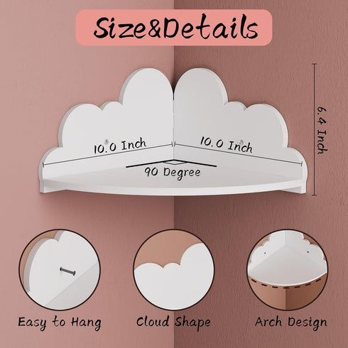Set 3 Cloud Floating Corner Shelves - of Cloud Corner Wall Shelves for Kids Room, White Floating Shelf Nursery Wall
