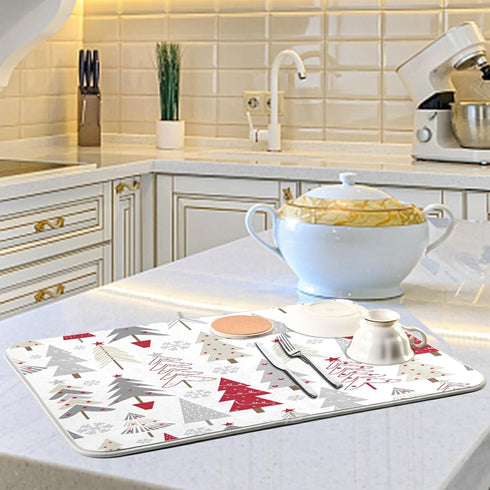 Nander Beautiful Christmas Tree Dish Drying Mat, Absorbent Reversible Dish Draining Mat for Kitchen Counter
