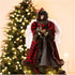 Glitzhome Handmade Plaid Angel Figurine Christmas Treetop Ornament, 12" H, Red & Black