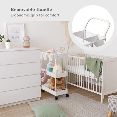 3 danpinera Storage Cart on Wheels, Tier Slim Laundry with Wheels Bathroom Organizer with Hanging Cups Hooks Dividers