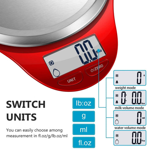 NUTRI FIT Digital Kitchen Food Scale, Large Stainless Steel Platform for Baking and Cooking, Red