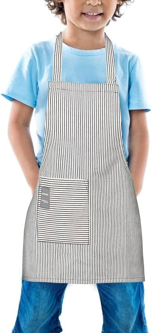 Kids Adjustable Cotton Bib Chef Apron with Pocket, Toddler Apron for Boys Girls Age 2 to 5 Years
