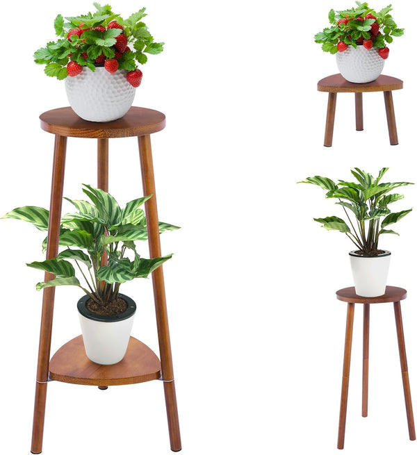 Eocogup Plant Stand Indoor Tall,2 Tier Convertible Wooden Flower Stand,Planter Stand,Multi-purpose Plant Shelf