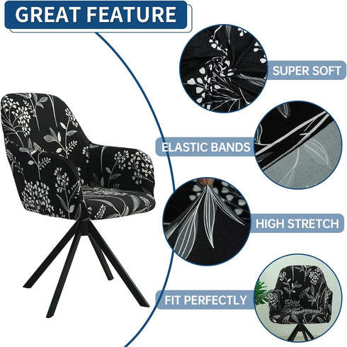 Iauddy Swivel Armchair Accent Dining Chair Cover for Office, Stretch Mid-Back Office Desk Chair Sliopcover Leisure Arm