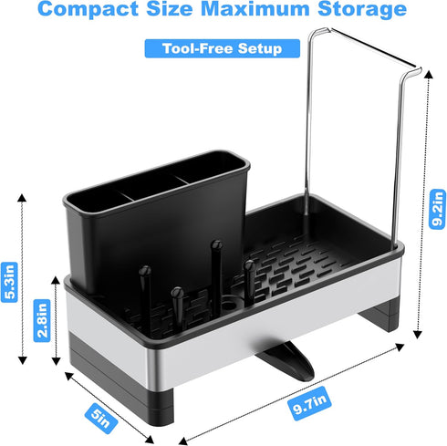 Ouletoy Countertop Kitchen Sink Caddy Organizer, Stainless Steel Sponge Holder, Kitchen Caddy Sink Organizer with Dish