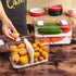 SANNO Fridge Produce Saver Storage Containers - Stackable Vegetable Fruit Bins, Set of 4 Fresh Keeper Organizer Drawers