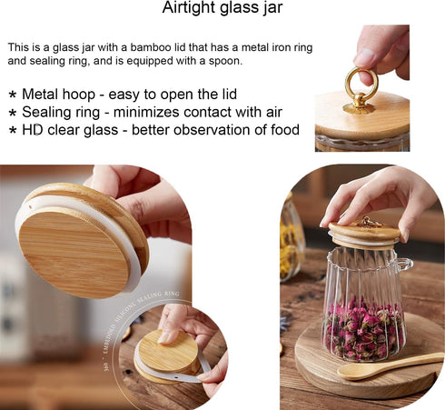 CNWSGEM 25.36 OZ Sugar Bowls Sugar Container FL Glass Coffee Canister Airtight Food Storage Jar with Lid and Spoon