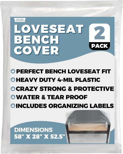Storage Standard 2-Pack 58" 28" 52.5" Patio Loveseat Bench Cover - Reusable & Heavy-Duty Clear Plastic Outdoor Patio