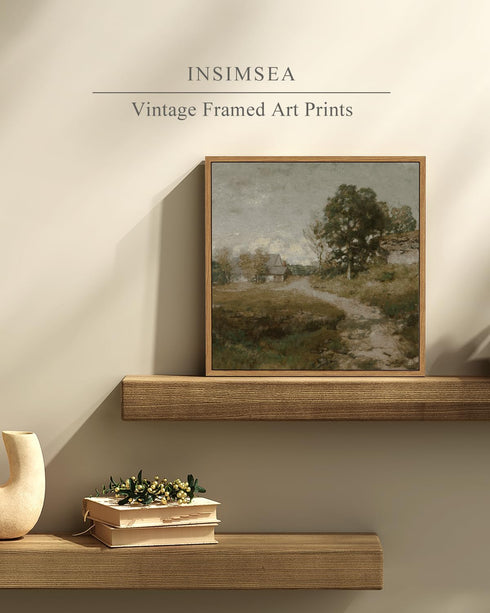 InSimSea Square Framed Canvas Wall Art, Classical Rural Farmhouse Landscape Decor for Bathroom, Bedroom, Living Room