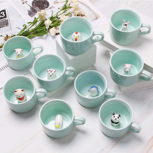Surprise 3D Coffee Mug, Animal Inside 8 oz with Duck, Cute Cartoon Handmade Ceramics Cup, Christmas Birthday Surprise