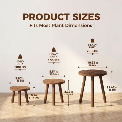 3 Pack Bamworld Plant Stands Indoor Single Plant Stand for Multiple Plants Corner Plant Stool Wooden Plant Stands