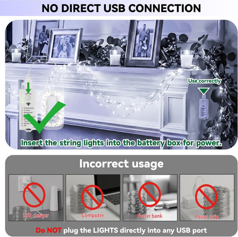 8 16FT 50LED ZSJWL Rechargeable Fairy Lights with DIY Timer & Modes, String Lights Battery Operated Indoor, Twinkle