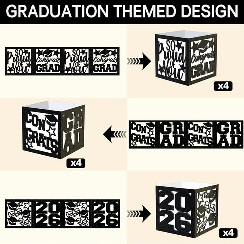 12 2026 Pcs Graduation Table Centerpieces Boxes Class of Black Square Graduation Paper Lanterns with String Lights