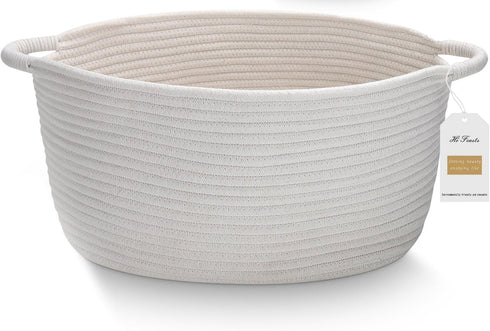 Medium Rope Basket with Handles, 17"L x 12.5"W x 8.5"H Storage Basket for Home Decor, Towel, Book & Magazine Storage (1