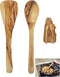 Olive Wood Spoon & Curved Spatula Set of 2 Pieces, 12 Inch Wooden Utensils for Everyday Cooking