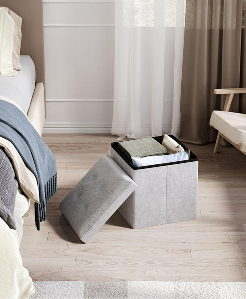 300 lbs 15 Inches) OS MOTOR Folding Storage Ottoman Bench, Multi-Functional Ottoman Foot Rest, End of Bed Bench