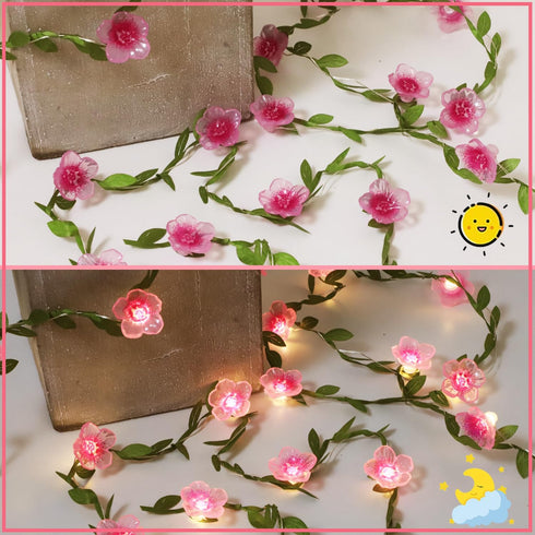 30 Cherry Blossom Decor Flower String Lights Vines with Fairy Lights Christmas, LED Copper with Remote Control Battery