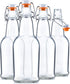 Bellemain Swing Top Glass Water Bottles, Reusable Clear Glass for Juice, Set of 4 (16oz)