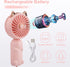 QearFun Mini Hand Held Fan, Portable Lanyard Fan with USB Rechargeable Battery, 3 Speed, 8-12 Hours, Pink & Green