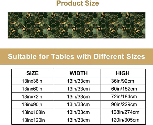Nitmbi 13x60inch Marble Table Runner,Green Golden Marble Texture Abstract Art Pattern Table Runner for Coffee Table