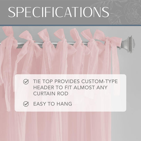 Elrene Home Fashions Jolie Crushed Semi-Sheer Window Curtain, 52" x 84" (1 Panel), Adjustable Tie-Top, Blush