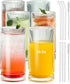 KEMORELA Ribbed Glassware Set of, Origami Style 16 Oz XL Drinking Glasses