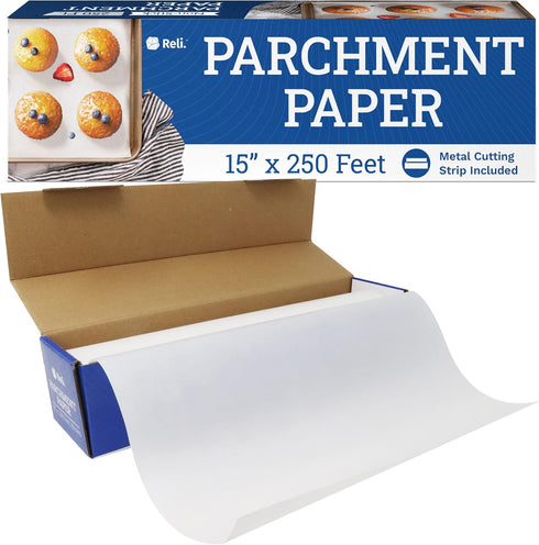 Reli. Parchment Paper Roll (15" x 250 ft) with Dispenser Box, Non-Stick Baking Paper for Air Fryer, Grilling