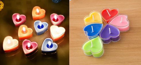 Heart-Shaped Tealight Candles, 12PCS Multicolor Love Romantic Unscented Candle with 100PCS Silk Rose Petals for