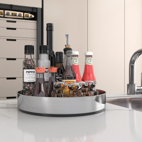 VAEHOLD Pantry Cabinet Lazy Susan - Stainless Steel Black Spice Rack Turntable for Kitchen Cabinet Organizer