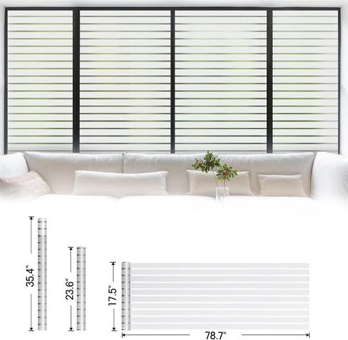 Viseeko Window Privacy Film: Stripe Frosted Glass Vinyl for Door Cover, Static Cling Home Office UV Protect