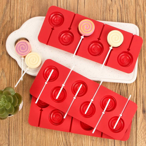 Webake Lollipop Mold with Sticks, 3 Pack Silicone Sucker Molds, 6 Cavity Swirl Lollipop